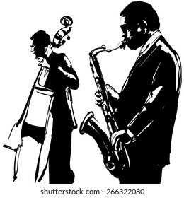 Jazz  with saxophone and double-bass - Vector illustration