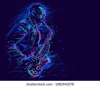 Jazz saxophone player. Colorful abstract vector illustration for jazz poster. EPS 10 format.