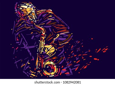 Jazz saxophone player. Colorful abstract vector illustration for jazz poster. EPS 10 format.