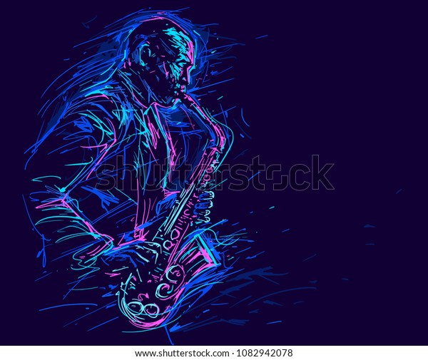 Jazz saxophone player. Colorful\
abstract vector illustration for jazz poster. EPS 10\
format.
