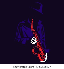 Jazz saxophone player illustration in the shadow cartoon vector silhouette