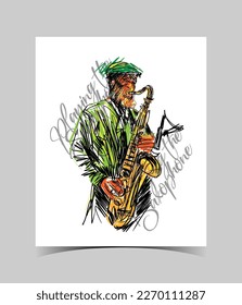 Jazz saxophone player, musician saxophonist abstract line illustration Vevtor.