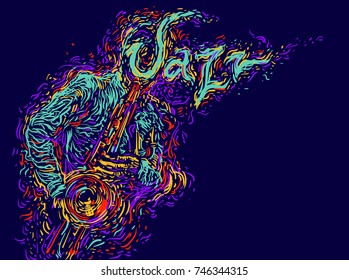 Afiche del festival saxofónico saxofonista de música jazz de línea abstracta de estilo vectorial 