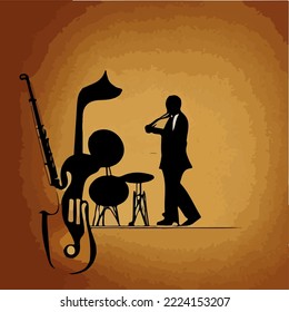 Jazz saxophone player. on sale for jazz poster. Cartoon 3d doodles Musical illustration. Vector background multicolored detailed frame of objects Illustration Vector Cartoon Drawing