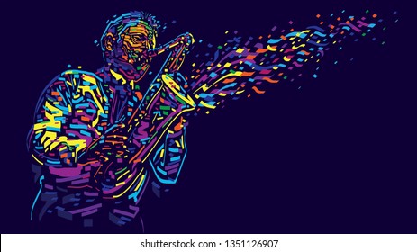 Jazz saxophone player. Vector color abstract illustration for jazz poster.