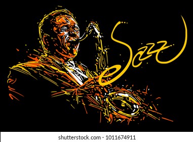 Jazz Saxophone Player. Vector Illustration For Jazz Poster.