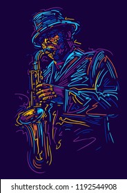 Jazz saxophone player. vector illustration for jazz poster.