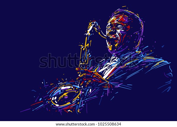 Jazz saxophone player. vector illustration for\
jazz poster.