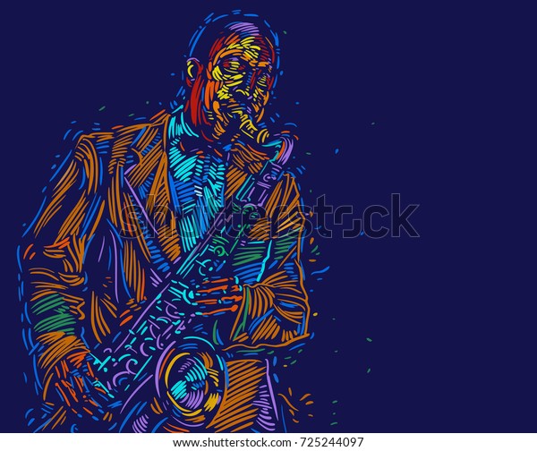 ジャズ サクソフォン奏者 ジャズポスターのベクターイラスト のベクター画像素材 ロイヤリティフリー