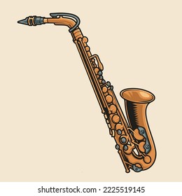 Jazz saxophone sketch colorful vintage musical wind instrument for acoustic party in style of 80th or classical orchestra vector illustration