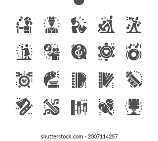 Jazz. Saxophonist. Dancing to jazz music. Musician. Sound, performance, classical, entertainment, concert, melody, jazz festival. Vector Solid Icons. Simple Pictogram