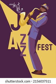 Jazz saxophonist. flat style. Music, art and blues musician concept. Design flyer poster for a concert in a club, festival.