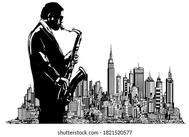 Jazz saxophonist in New York - vector illustration