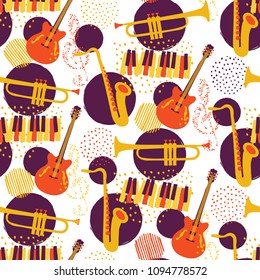 Jazz seamless pattern - musical instruments creating a background pattern design