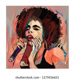 Jazz singer with microphone - vector illustration