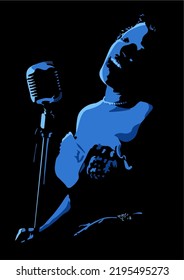 Jazz singer with microphone. Vector illustration.