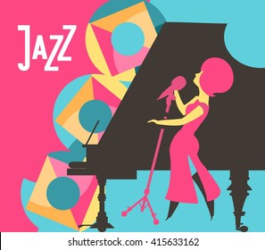 jazz singer performs sings near the piano style of pop art