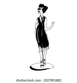 A jazz singer. Pop female performer in a retro style. a character drawn by hand. Sketch. Vector illustration