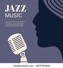 Jazz singer with retro microphone vector illustration. Jazz music background design