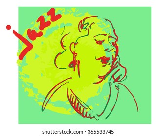 Jazz singer vector silhouette on the color background.