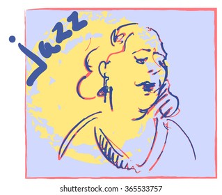 Jazz singer vector silhouette on the color background.