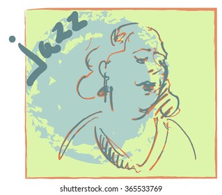 Jazz singer vector silhouette on the color background.