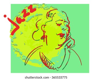 Jazz singer vector silhouette on the color background.