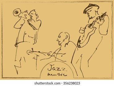 Jazz trio silhouettes with frame and text 