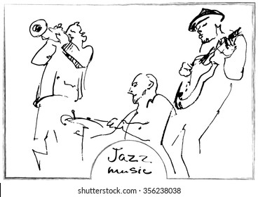 Jazz trio silhouettes with frame and text 