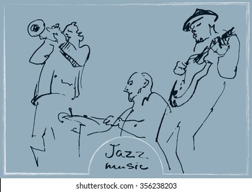Jazz trio silhouettes with frame and text 