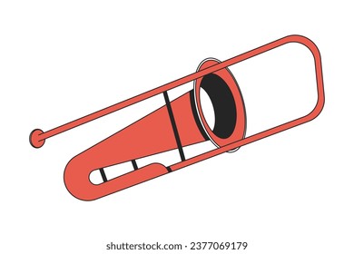 Jazz trombone musical instrument 2D linear cartoon object. Music practice equipment isolated line vector element white background. Wind brass instrument for orchestra color flat spot illustration