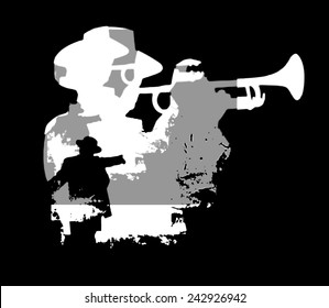 Jazz trumpet musician silhouette on black background