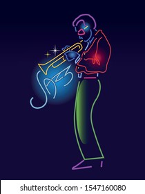 Jazz Trumpet Player Neon Sign Vector Illustration