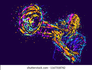 Jazz trumpet player. vector illustration for jazz poster in expressive abstract technique