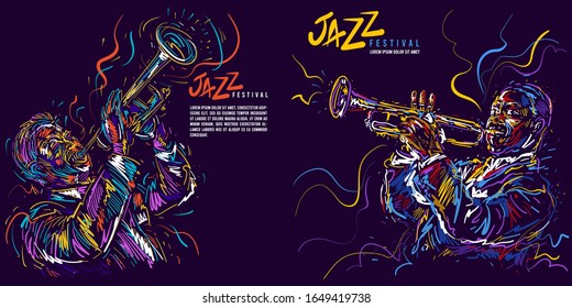 Jazz trumpet player. Vector illustration for jazz poster