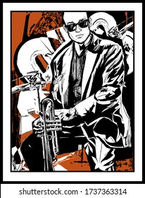 Jazz trumpet player - vector illustration (Ideal for printing on fabric or paper, poster or wallpaper, house decoration)