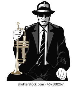 Jazz trumpet player - vector illustration