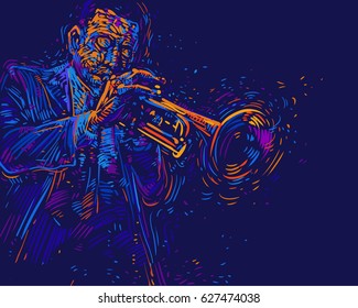 Jazz Trumpet Player. Vector Illustration For Jazz Poster.