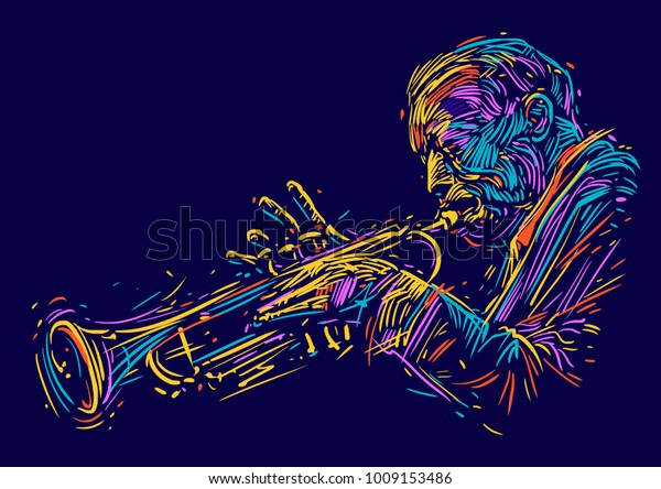 Jazz\
trumpet player. vector illustration for jazz\
poster.