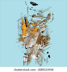 jazz trumpeter author's drawing vector