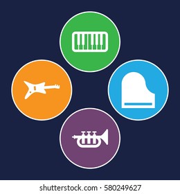 jazz vector icons. Set of 4 jazz filled icons such as piano, trumpet