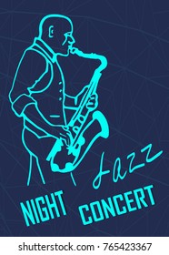 Jazz vector illustration. Graphic image with man player on saxophone. It can be used for advertising, announcements concert, brochures, ticket, cover, poster, banner.