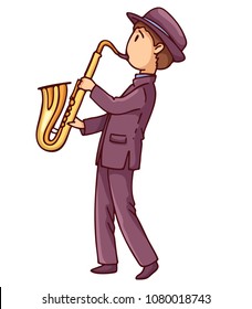 Jazzman in hat with saxophone, color vector illustration.