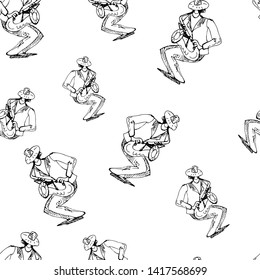 A jazzman with a trumpet. Seamless pattern. Vector illustration.