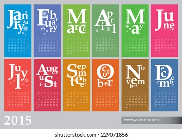 Jazzy calendar 2015 - multicolor vector template. 