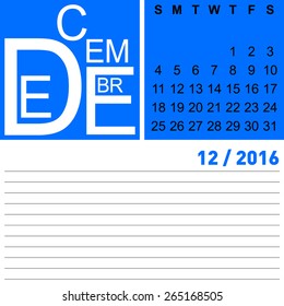 jazzy monthly calendar December 2016, vector, eps10 