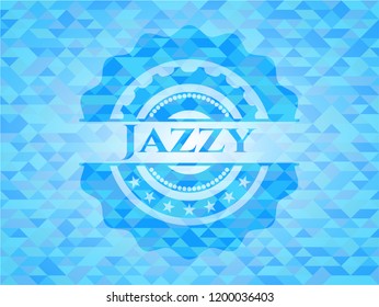 Jazzy sky blue emblem with mosaic ecological style background