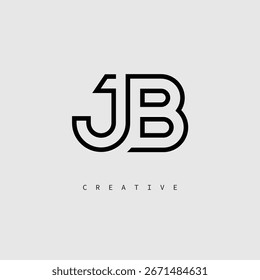 Logotipo de letra creativa de JB: monograma de línea mínima en negro para un diseño de identidad de marca moderno.