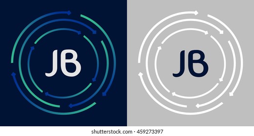 JB design template elements in abstract background logo, design identity in circle, letters business logo icon, blue/green alphabet letters, simplicity graphics