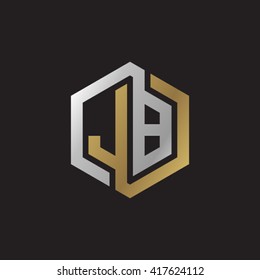 JB initial letters looping linked hexagon elegant logo golden silver black background